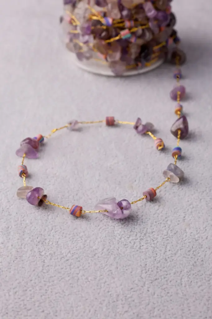 Purple Stones chain -stainless steel