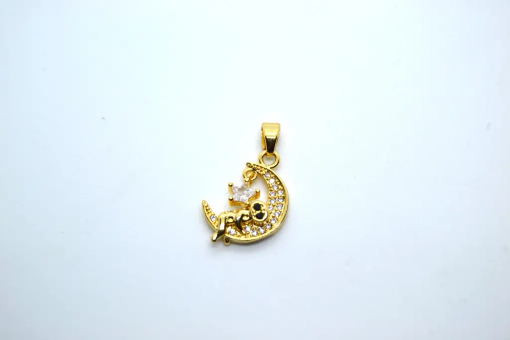 Robot on moon star charm-Gold plated