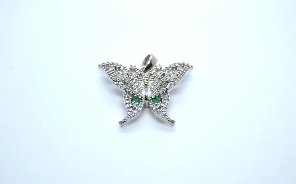 Silver butterfly with green diamonds-Gold plated