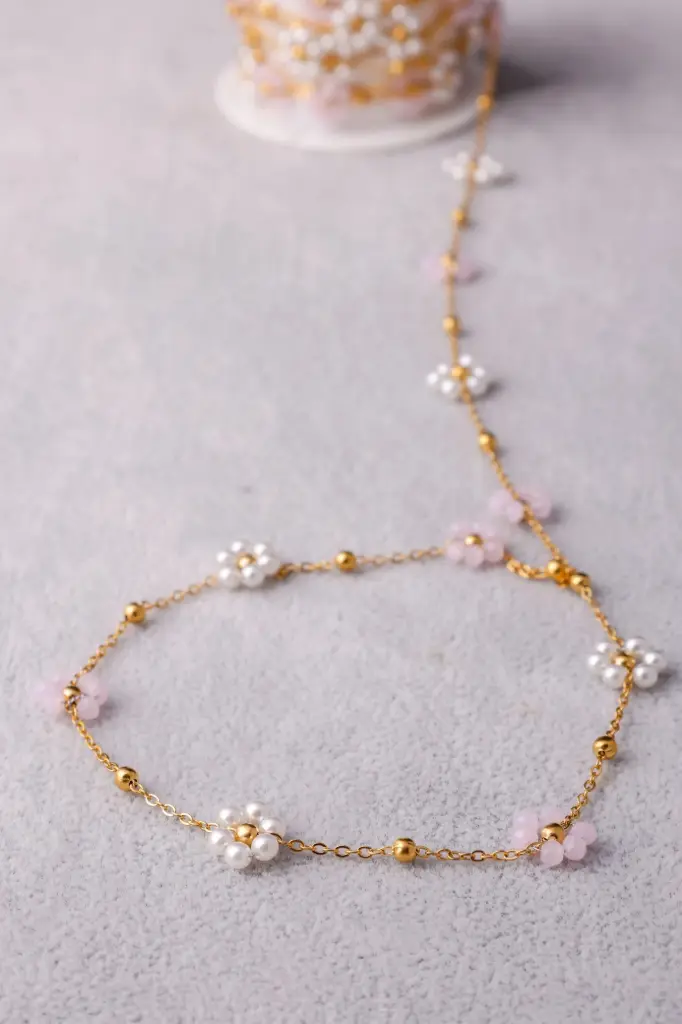 White Flower gold chain-stainless steel