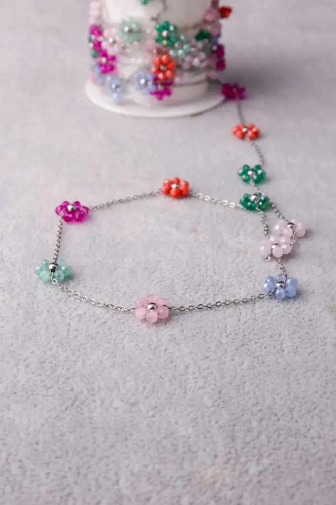 All color Flower Silver chain -stainless steel