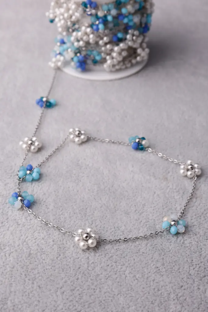 Silver flower chain-Stainless steel (bracelet, blue)