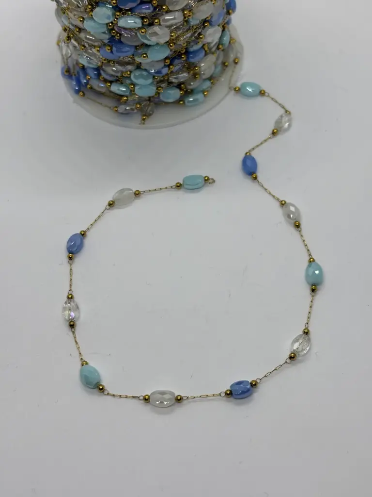 Blue glassy stainless steel chain