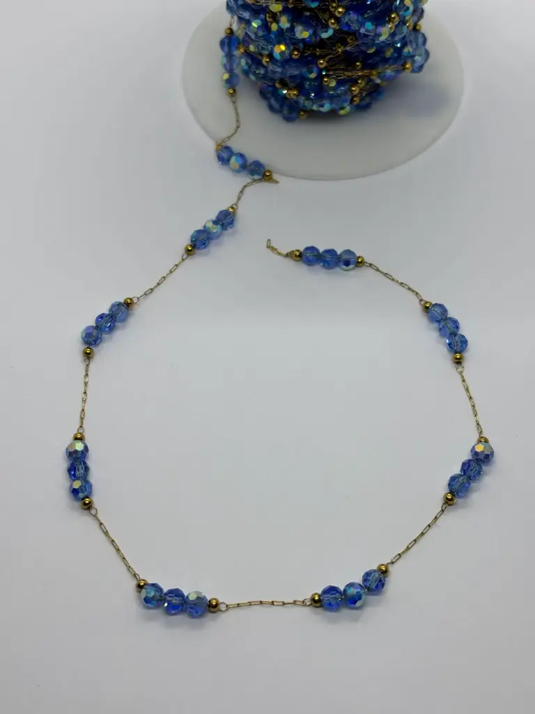 Simple crystal blue chain-Stainless steel