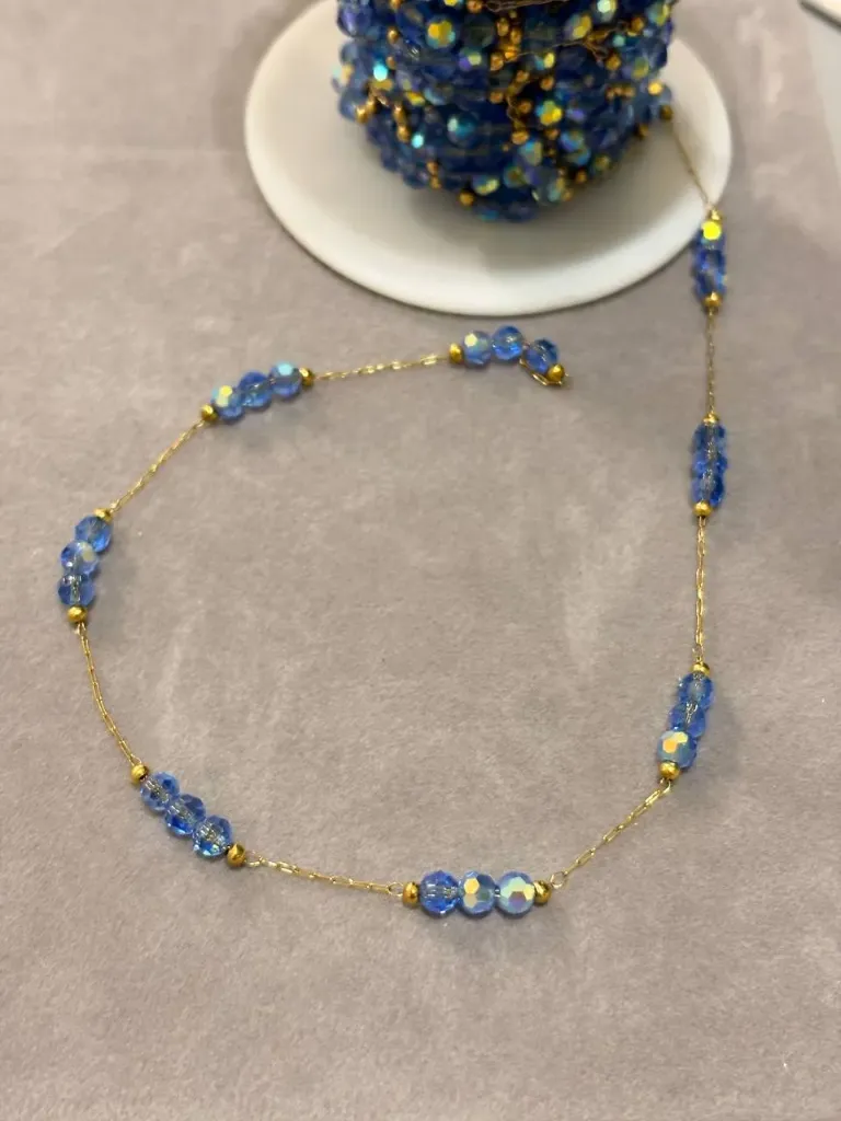 Simple crystal blue chain-Stainless steel (40cm necklace)