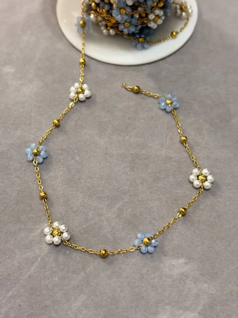 Baby blue flower chain-Stainless steel (bracelet)