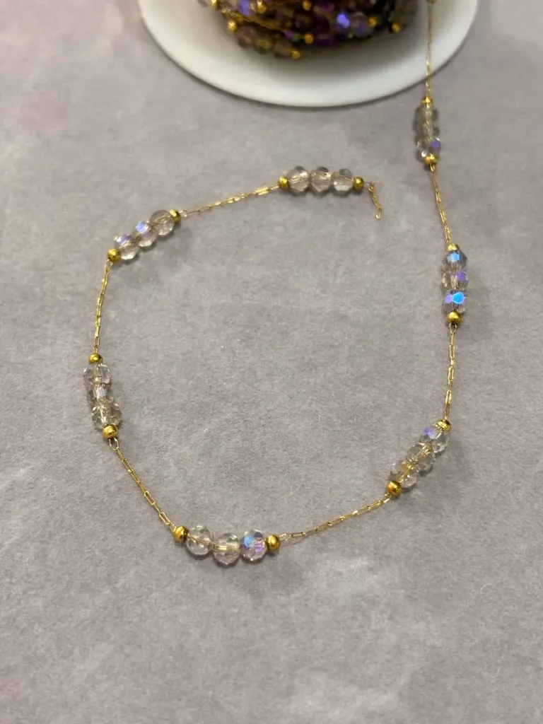 Light purple crystal chain-Stainless steel