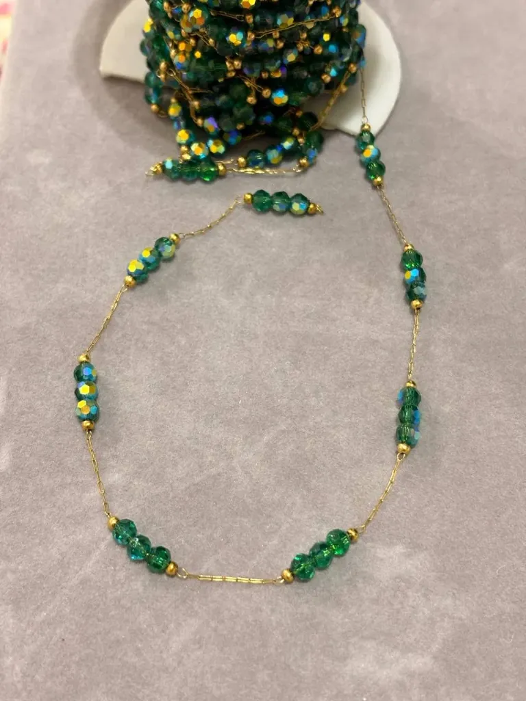 Simple crystal green chain-Stainless steel (40cm necklace)