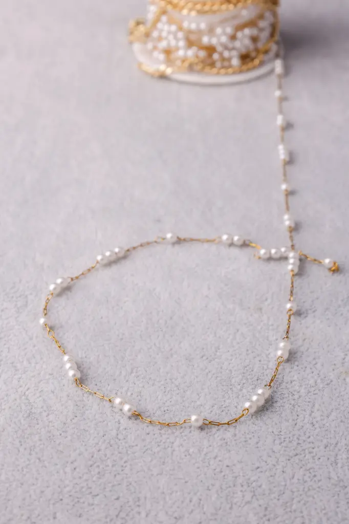 Simple-Pearl chain -Stainless steel (40cm necklace)