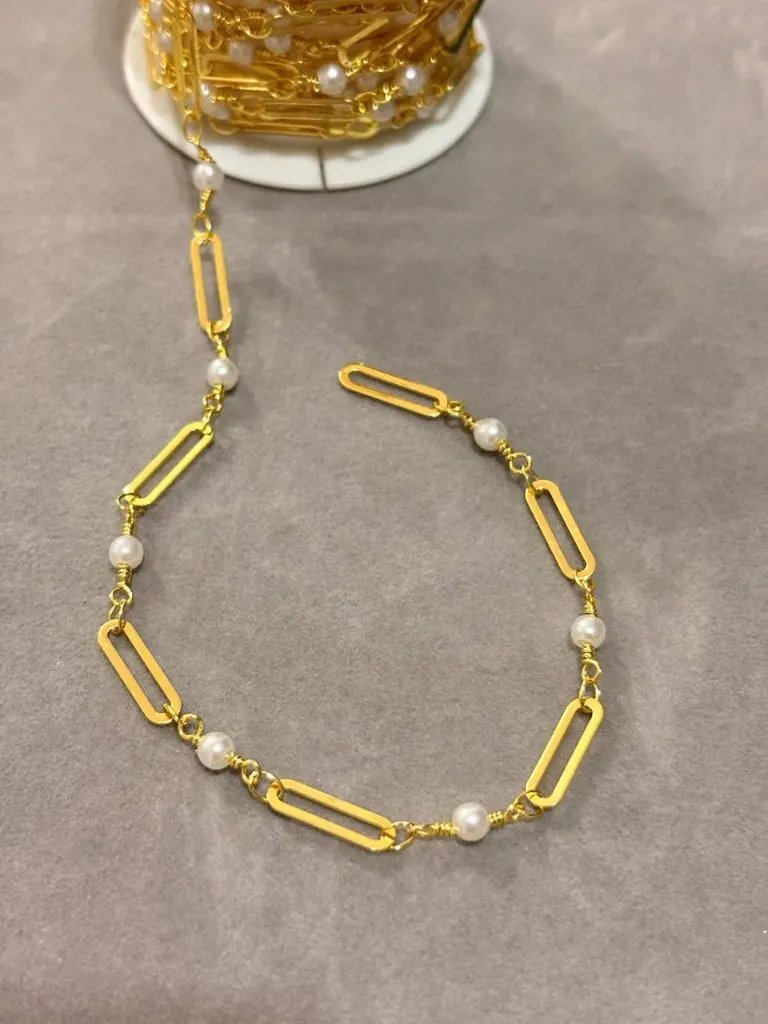Paper clip with pearl-Gold plated (40cm necklace)