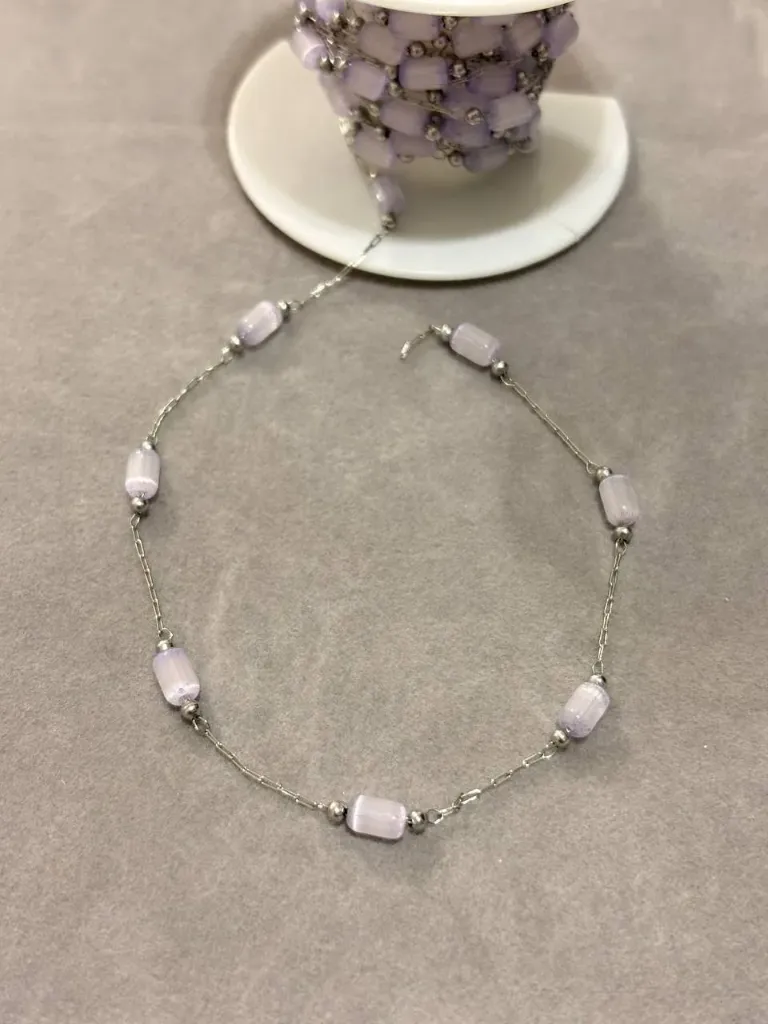 Mint and pink silver chain-Stainless steel (40cm necklace)