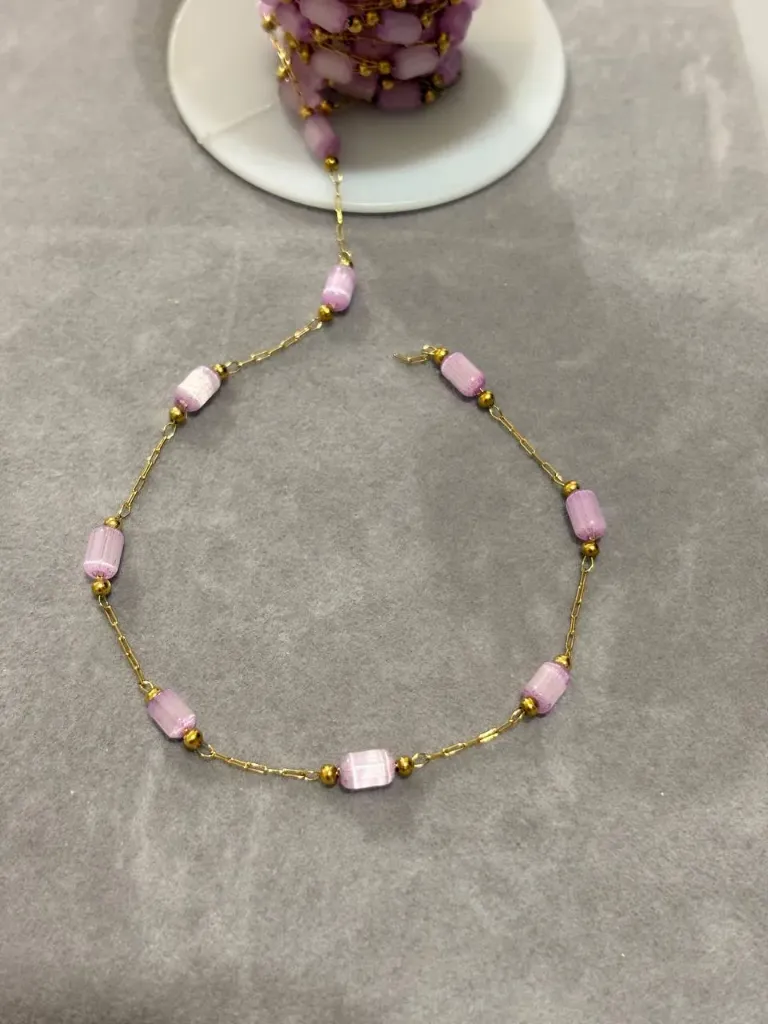 Pink beaded chain-Stainless steel