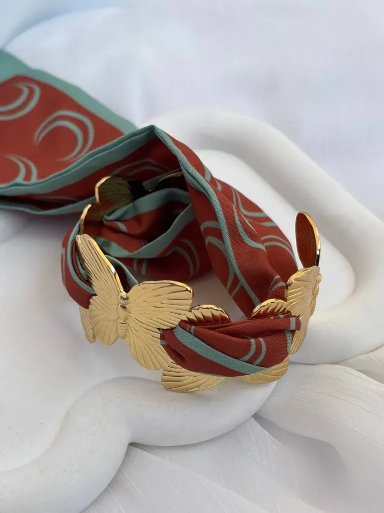 Butterfly with scarf bangle-Stainless steel
