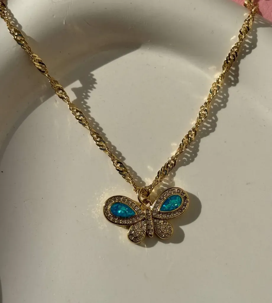 Blue butterfly necklace-Gold plated