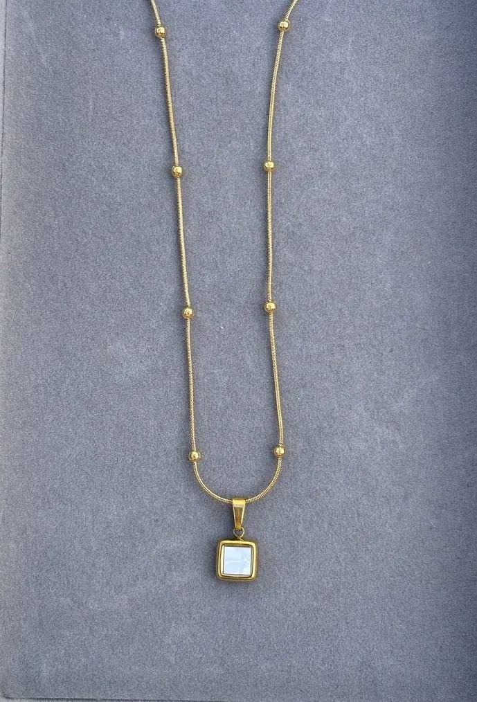 White square necklace-Stainless steel