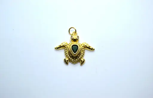 Green stone turtle charm-Gold plated