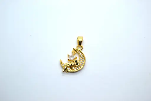 Robot on moon star charm-Gold plated