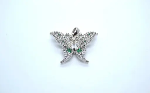 Silver butterfly with green diamonds-Gold plated