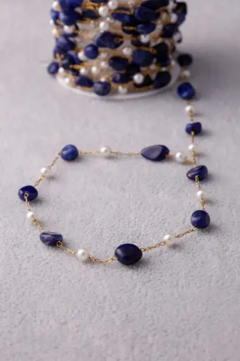 Navy-Pearl chain -stainless steel