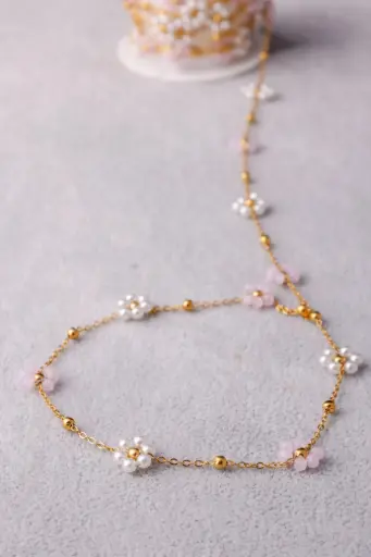 White Flower gold chain-stainless steel