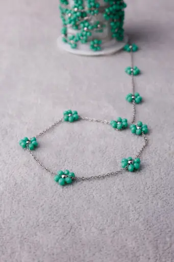 Green Flower Silver chain -stainless steel