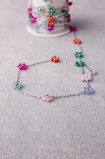 All color Flower Silver chain -stainless steel