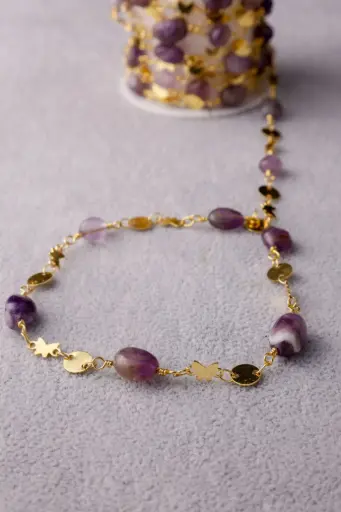 Purple stone butterfly chain -stainless steel