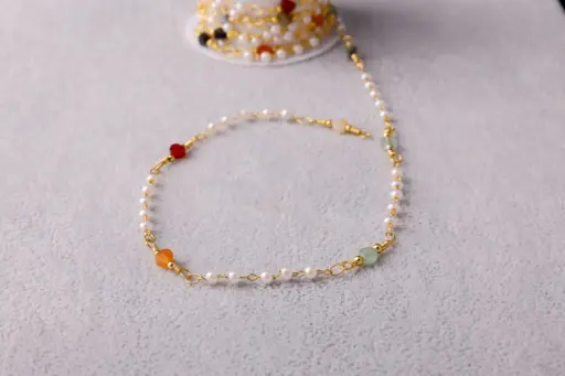 Small Pearl/colored stones chain -stainless steel